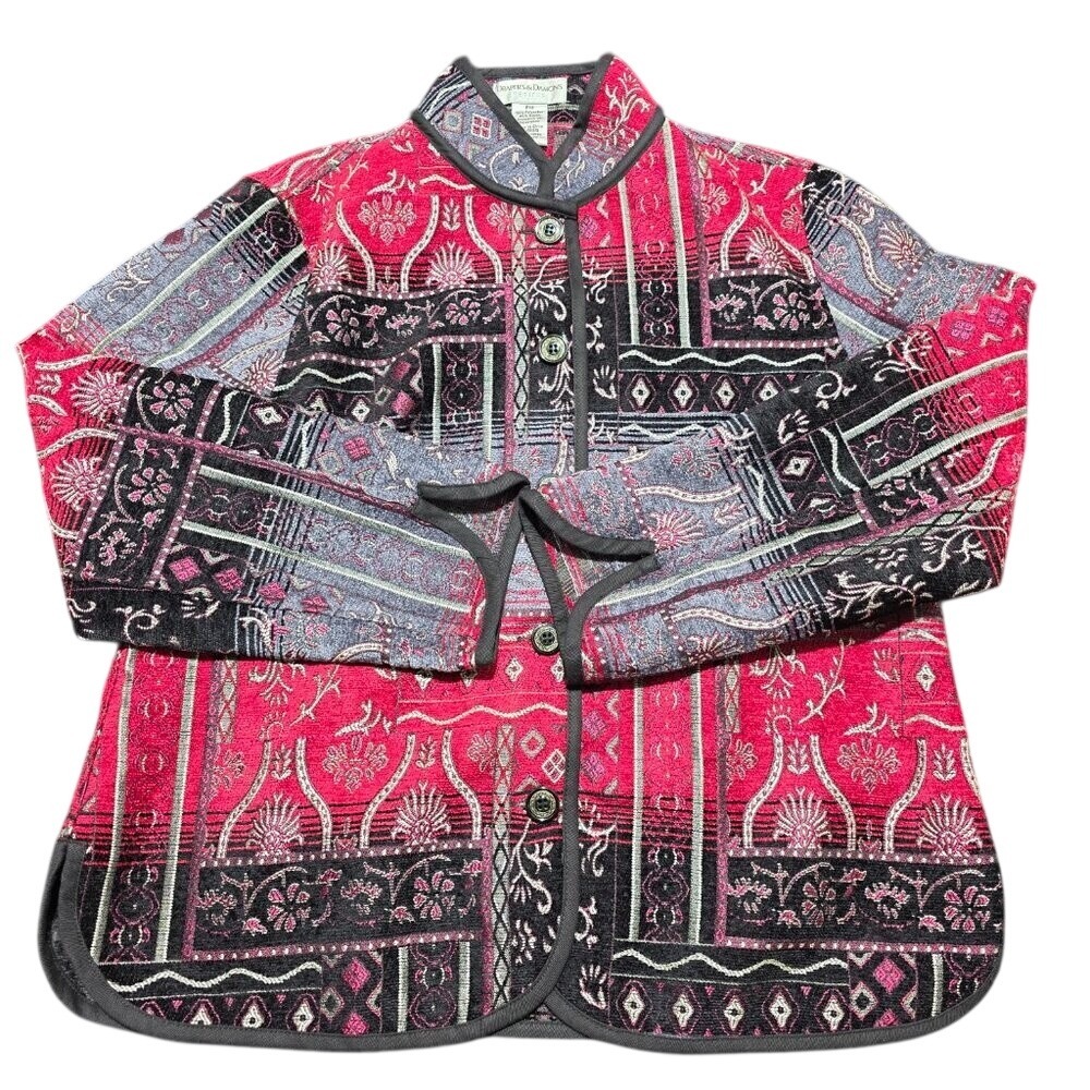 Draper's & Damons Petite Medium Boho Tapestry Jacket Red‎ Black